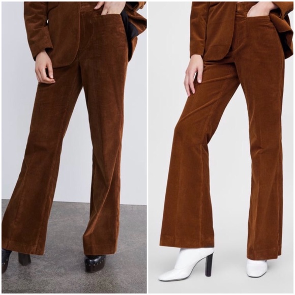 ❤️NWT ZARA BRANDY HIGH WAIST FLARED CORDUROY PANTS - Picture 3 of 6